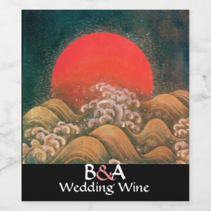 AMATERASU, SUN GODDESS MONOGRAM Red Wedding Wine Label
