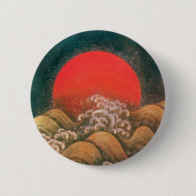AMATERASU , SUN GODDESS ,red black brown 6 Cm Round Badge (Front)