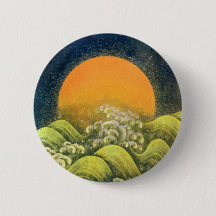 AMATERASU , SUN GODDESS , yellow green black 6 Cm Round Badge