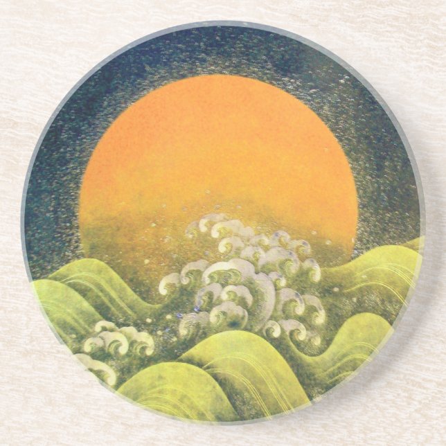 AMATERASU , SUN GODDESS ,yellow green black Coaster (Front)