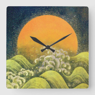 AMATERASU ,SUN GODDESS yellow green black Square Wall Clock