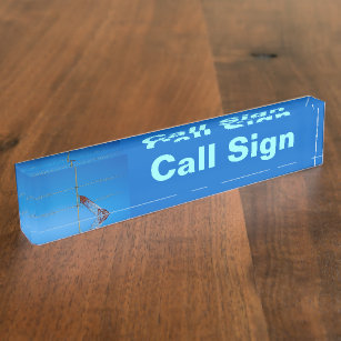 Amateur Radio Call Sign and Antenna 2 blue bg Nameplate