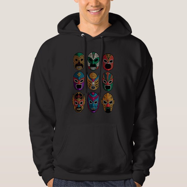 Amateur Wrestling Fighter Retro Lucha Libre Masks Hoodie (Front)