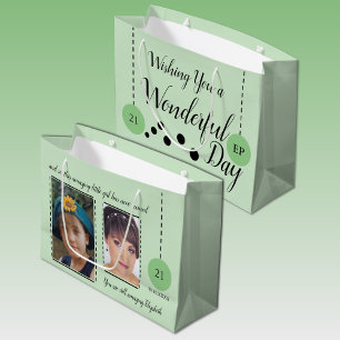 Amazing 21st Birthday name date green black photos Large Gift Bag