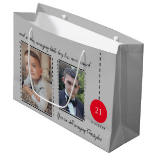 Amazing 21st Birthday name date red grey photos Large Gift Bag