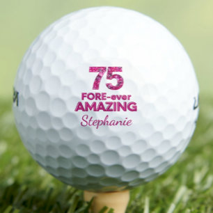 Amazing 75th Birthday Gift - Floral Number Pink Golf Balls