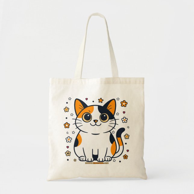 Amazing Alice Floral Calico Cat Tote Bag (Front)