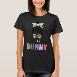Amazing Auntie Bunny Messy Bun Leopard Happy Easte T-Shirt