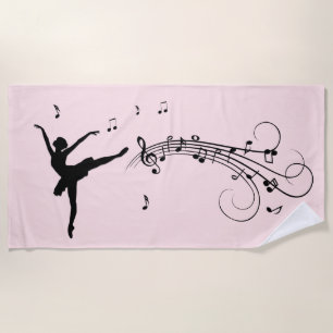 Amazing Ballerina Dancing with Music Pink Beach Towel