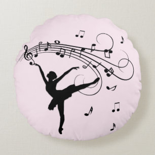 Amazing Ballerina Dancing with Music Pink Round Cushion