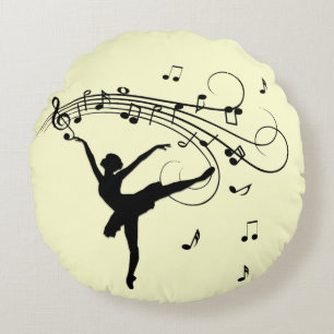 Amazing Ballerina Dancing with Music Yellow Round Cushion