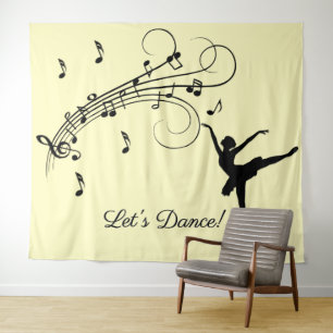 Amazing Ballerina Dancing with Music Yellow Tapestry