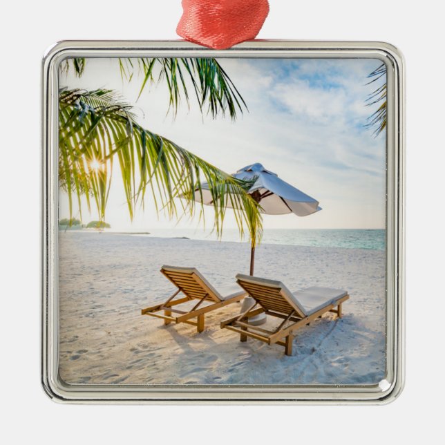 Amazing Beach Sunset Metal Ornament (Front)