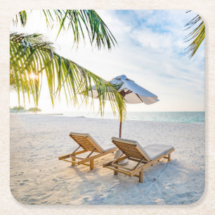 Amazing Beach Sunset Square Paper Coaster