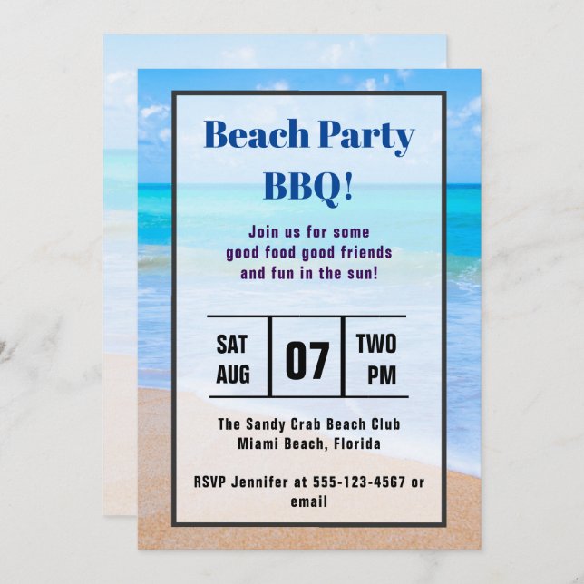Amazing Beach Tropical Photo Beach BBQ Invite (Front/Back)