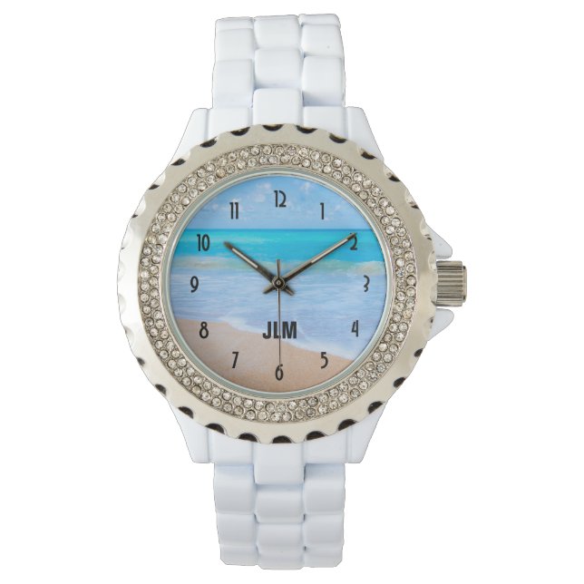 Amazing Beach Tropical Scene Photo Monogram Watch (Front)