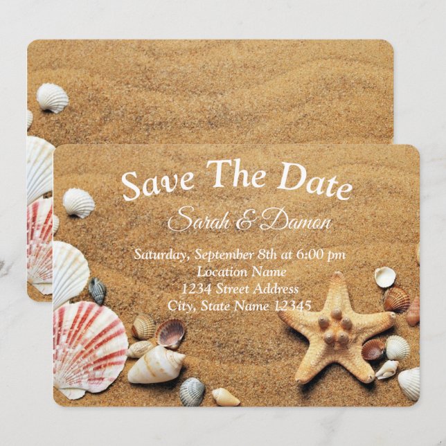 Amazing Beach Wedding, Seashells  Save The Date (Front/Back)