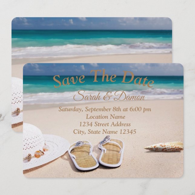 Amazing Beach Wedding, Seashells  Save The Date (Front/Back)