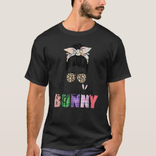 Amazing Big Sister Bunny Messy Bun Leopard Easter T-Shirt