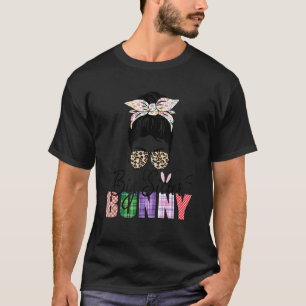 Amazing Big Sister Bunny Messy Bun Leopard Easter T-Shirt