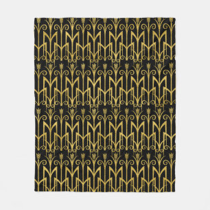 Amazing Black-Gold Art Deco Design Fleece Blanket