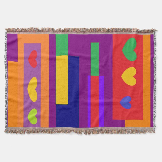 Amazing block patterns on purple with hearts throw blanket (Front)