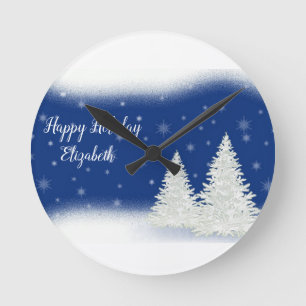 Amazing Blue Christmas Night Personalized Round Clock