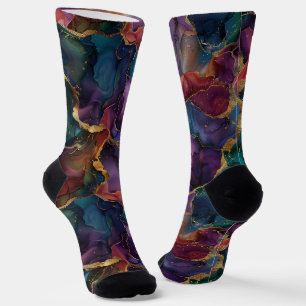 Amazing Blue Magenta Marble and Gold Veins Socks