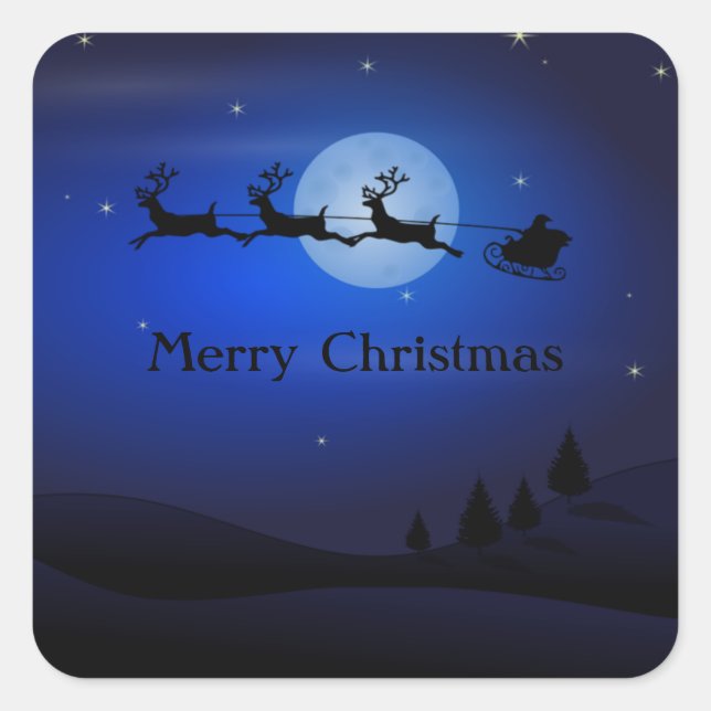 Amazing Blue Night Santa and Reindeer Square Sticker (Front)
