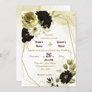Amazing brown ivory gold floral geometric wedding invitation