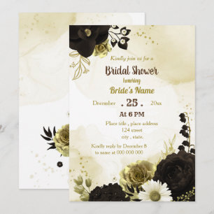 Amazing brown ivory gold flowers bridal shower invitation