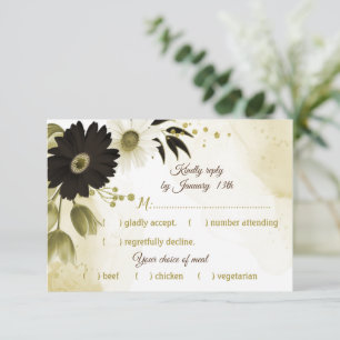 Amazing brown ivory gold flowers meal choice RSVP card