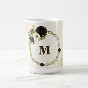 Amazing brown ivory gold flowers monogram coffee mug