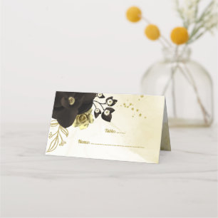 Amazing brown ivory gold flowers place card