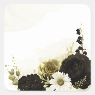 Amazing brown ivory gold flowers square sticker