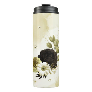 Amazing brown ivory gold flowers thermal tumbler