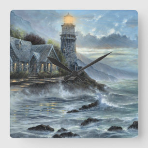 amazing coloured lighthouse square wall clock