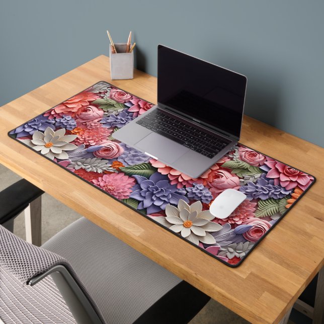 Amazing Colourful 3D Floral Seamless Pattern Desk Mat (Office 2)