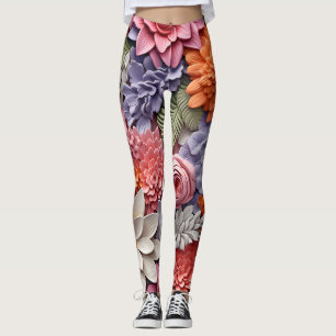 Amazing Colourful 3D Floral Seamless Pattern Leggings