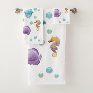Amazing colourful sea life cartoon bath towel set