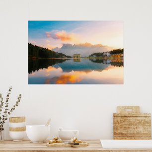 Amazing colourful sunset Lago di Misurina, Italy Poster
