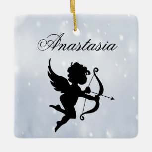 Amazing, Cool, Baby Blue Sparkly Cupid Ceramic Ornament