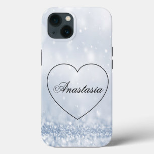 Amazing, Cool, Baby Blue Sparkly Heart iPhone 13 Case