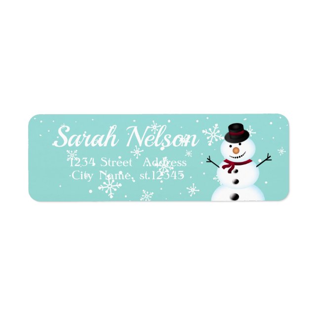 Amazing, Cool, Blue Christmas Snowman Label Return Address Label (Front)