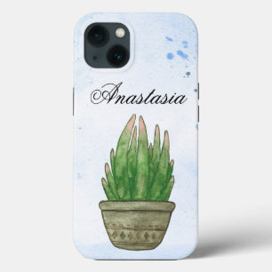 Amazing, Cool, Blue Wotercolor Cactus iPhone 13 Case