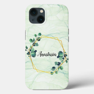 Amazing, Cool,Green Marble, Flowers, Pwesonalized  iPhone 13 Case