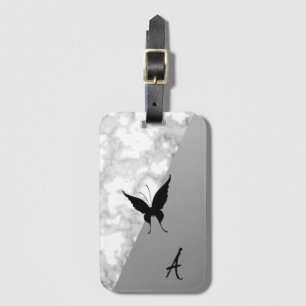 Amazing, Cool, White Marble, Buterfy, Silver Luggage Tag