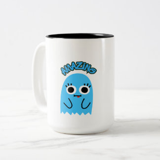 "AMAZING" Cute Blue Ghost Ceramic Mug