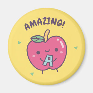 Amazing Cute Red Apple With Alphabet A, Motivation Magnet
