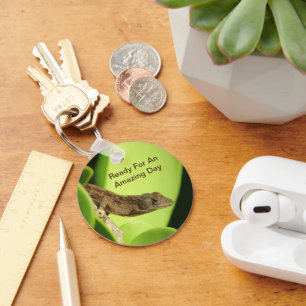 Amazing Day Positivity Tropical Brown Gecko Key Ring